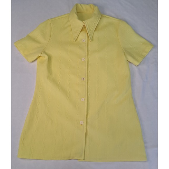 The Unbranded Brand Tops - Vintage 70's Yellow M Dagger Point Collar Button-Up Blouse Retro Bright Disco